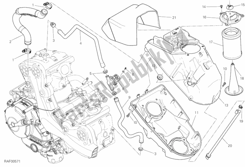 Todas as partes de Entrada De Ar - Respirador De óleo do Ducati Monster 821 AUS 2017